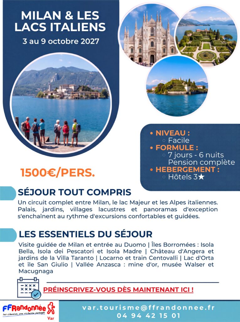 Séjours à Milan & Lacs Italiens du 3 au 9 octobre 2027
CDRP83